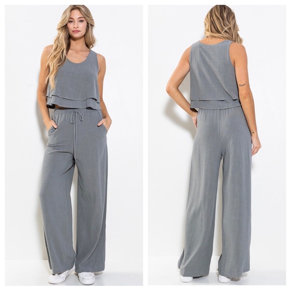 36 Linen Sleeveless Top and Pants Set - Picture 3 of 5